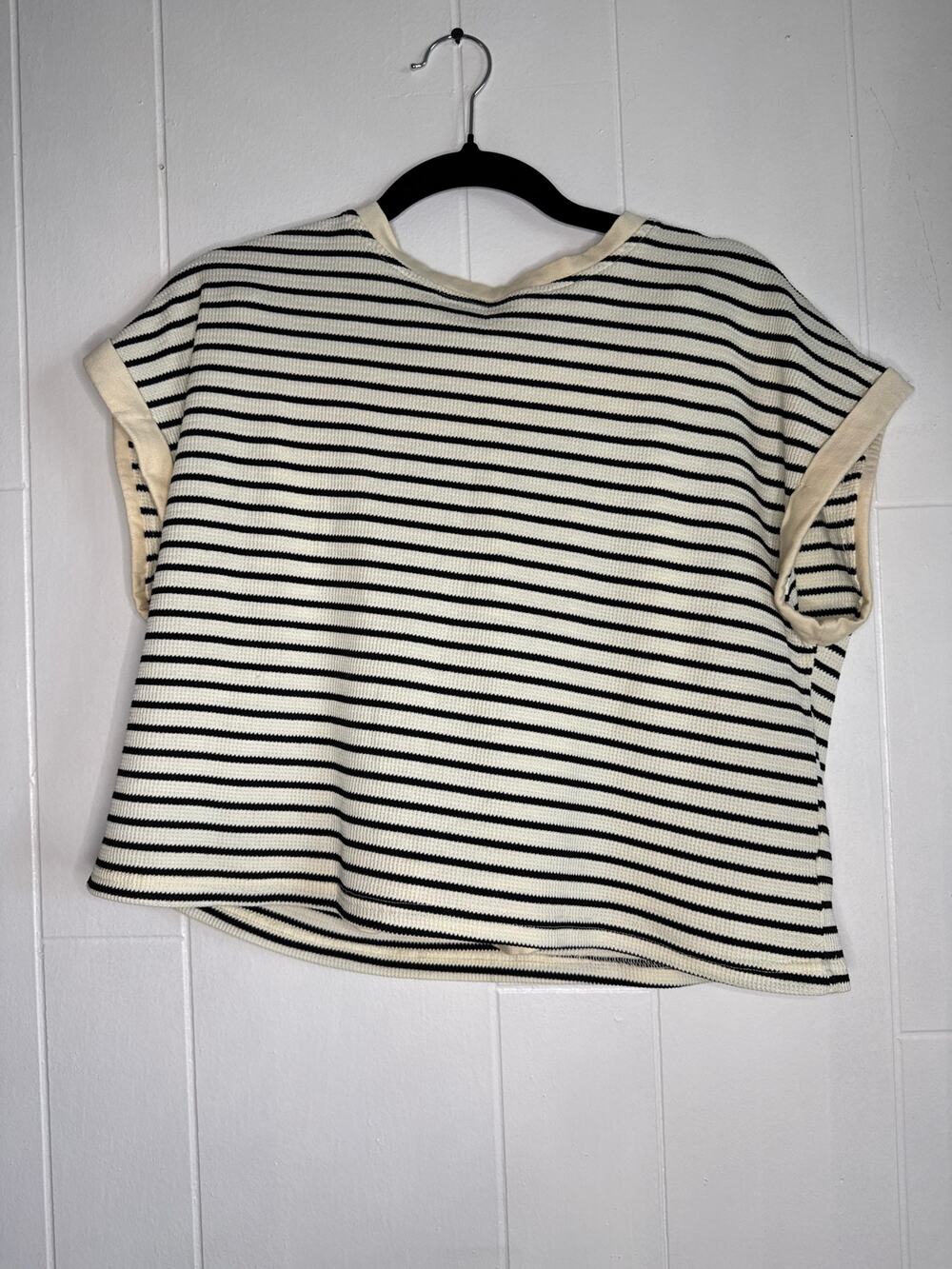 Black and Ivory striped T and shorts set medium